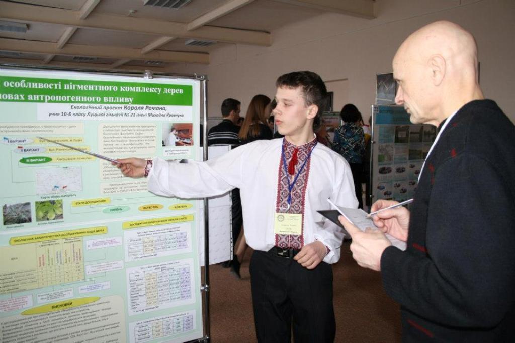 Presenting my project to the head jury of the National Ecology Project Olympiad, Assoc. Prof. Bezrukov Volodymyr Fedorovych