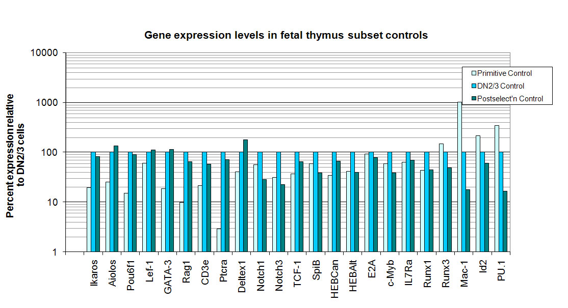 Gene expression levels in fetal thymus subset controls