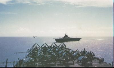 HORNET and CVG-17 at fleet anchorage in Lyte Gulf 12 June 1945