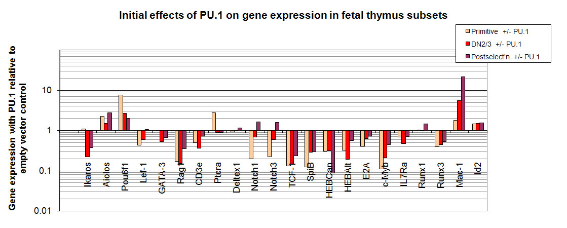 Initial effects of PU.1 on gene expression in fetal thymus subsets